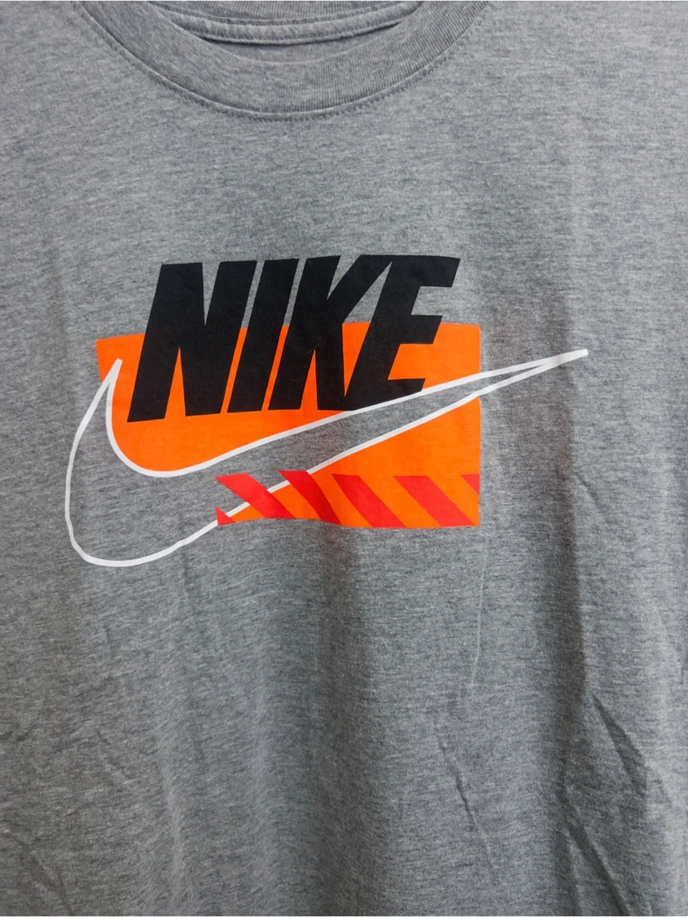 Nike Gray Crewneck T-Shirt with Black, Orange and White Logo
